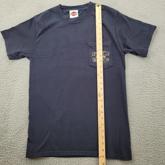 Harley Davidson‎ Shirt Mens Small Hanes Beefy T Blue Zips 45th Parallel Pocket - Picture 12 of 16
